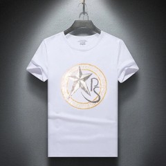New Fashion Star Rhinestones Summer Short Sleeve Luxury Men Cotton T-Shirt