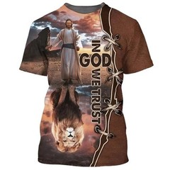 In God We Trust Jesus And The Lion Christian 3D T-Shirt Full Size S-5XL