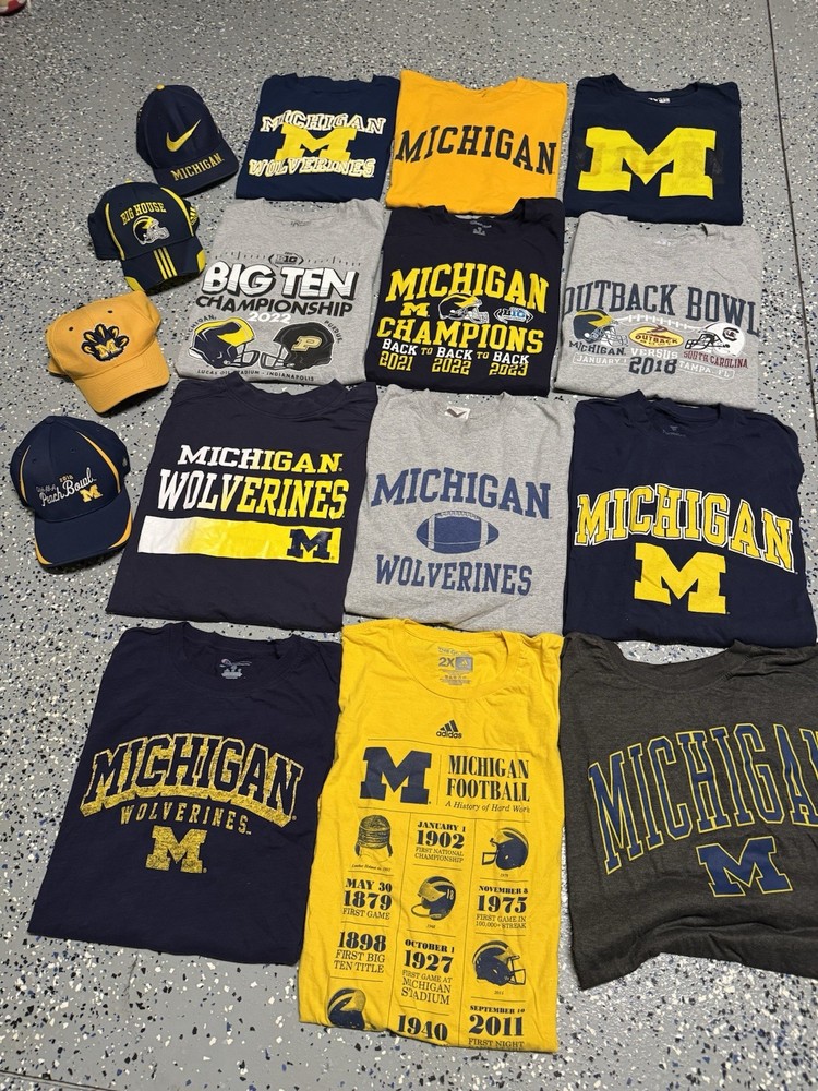 Lot Of 12 Nike University of Michigan Wolverines Shirts Made in USA + 4ball Cap