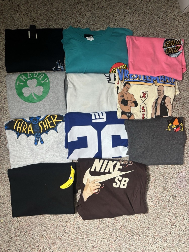 Men’s Lot Of 12 T-Shirts Nike SB Santa Cruz Thrasher Bucky Lasek Giants Sz M