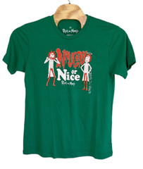 Rick and Morty T-Shirt XL Green Naughty or Nice Adult Swim Graphic Tee