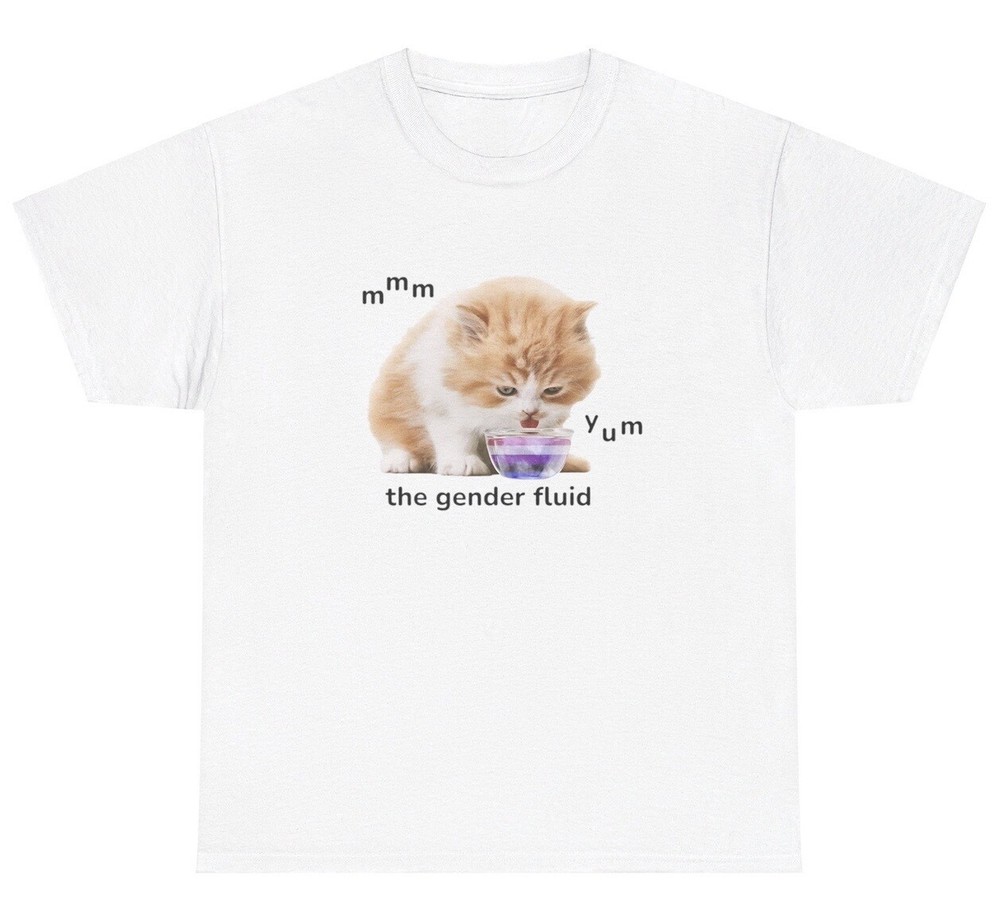 Yum The Gender Fluid Cat T Shirt Funny Offensive LGBTQ Gen Z Weirdcore Humor Tee