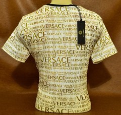 Versace Men’s Medusa T-Shirt Gold Black All Over Logo Short Sleeve Tee Size L
