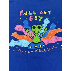 Gildan Fall Out Boy Graphic T-Shirt Med Blue Excellent Hella Mega Tour Alien
