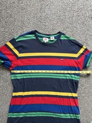 Levis Striped T Shirt Mens Large L Navy Blue Red Yellow Green Retro Graphic Tee