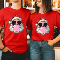 Pink Santa Bubble Gum Christmas T-Shirt Funny Xmas Gift for Women Men Kid T-5287