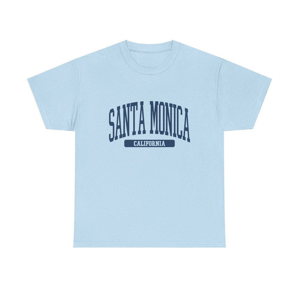 Santa Monica Beach California Souvenir Simple Vintage T-Shirt Light Blue