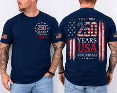 USA 250 Years Anniversary T-Shirt 1776-2026 Patriotic American Flag Tee Gift