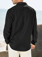 Men’s Cotton Linen Double Pocket Shirt Breathable Casual Smart Fit Holiday Gift