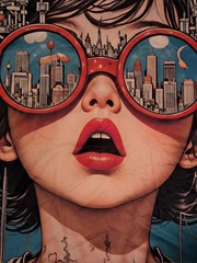 Anime Girl Cyberpunk T Shirt 2XL All Over Print City Glasses Harajuku Streetwear