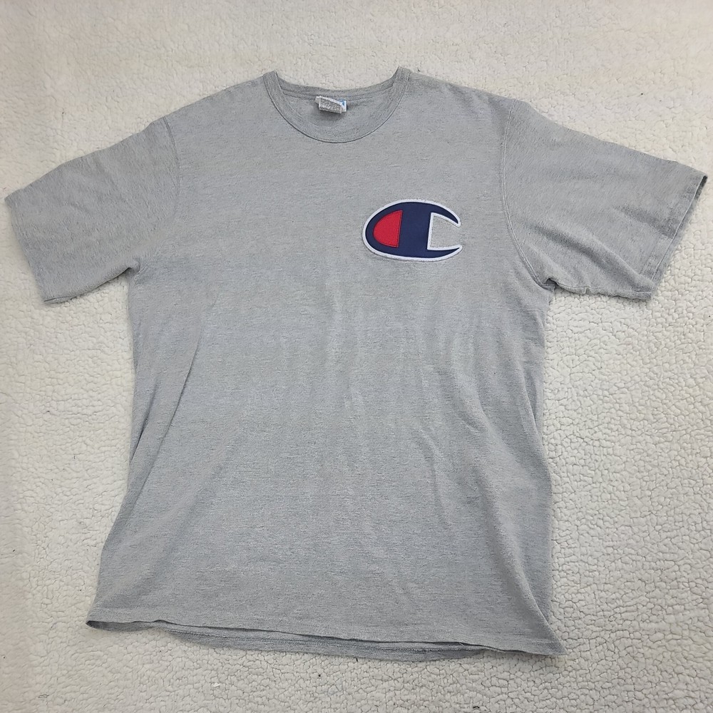 CHAMPION Shirt Mens XL Gray Big C Patch T Shirt Streetwear Comfort Breathable