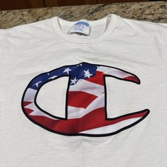Vintage Champion Shirt Men’s Small American Flag Logo Gray Red White Blue USA Cp