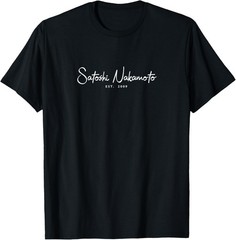 Satoshi Nakamoto Designer T-Shirt Bitcoin Est2009 Blockchain