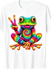 Tie Dye Peace Frog Graphic Tee – Retro Psychedelic Colorful Toad T-Shirt