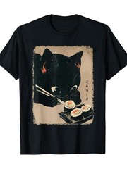 Kawaii Cat Sushi Anime T-Shirt Japanese Cute Kitten Food Graphic Tee
