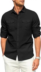 Men’s Cotton Linen Double Pocket Shirt Breathable Casual Smart Fit Holiday Gift