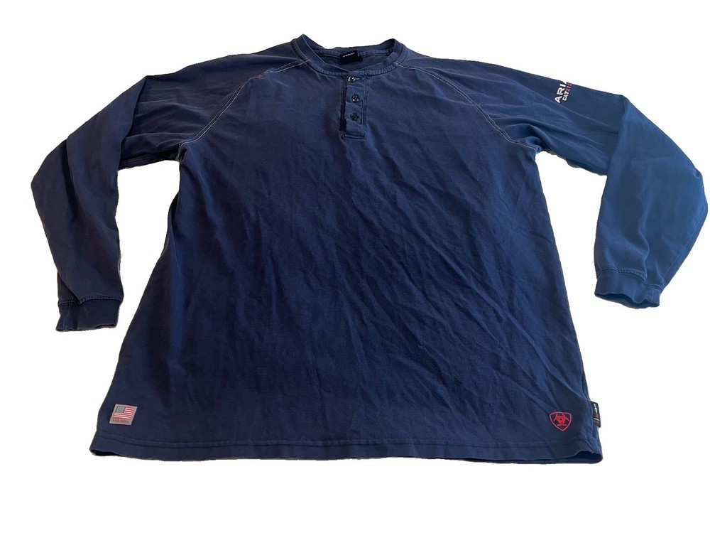 Ariat Shirt Men XL Blue FR Flame Resistant Durable Workwear Henley Welding