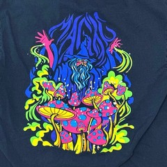 A-Lab Men’s Large T-Shirt Black Magic Mushroom Wizard Psychedelic Graphic Tee