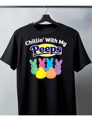 Chillin With My Peeps Funny Easter Bunny Graphic T-Shirt Spring Holiday Tee