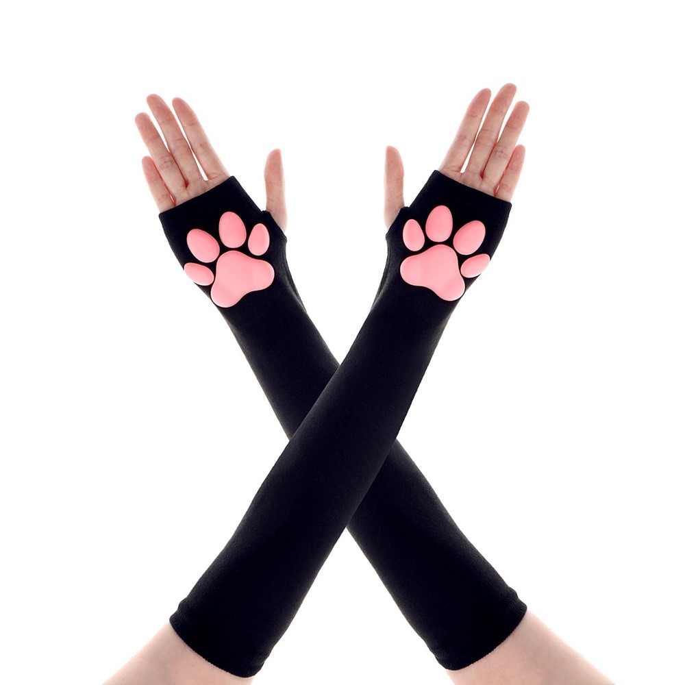 Women’s Cute Therian Cat Paws Gloves 3D Cat Claw Paws Pad Sleeves for Cosplay