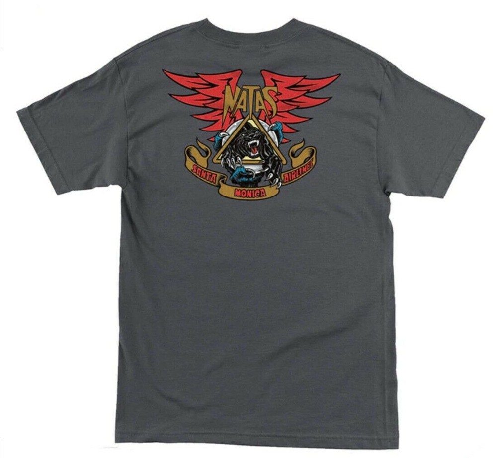 Santa Monica Airlines Natas Kaupas PANTHER Skateboard T Shirt CHARCOAL