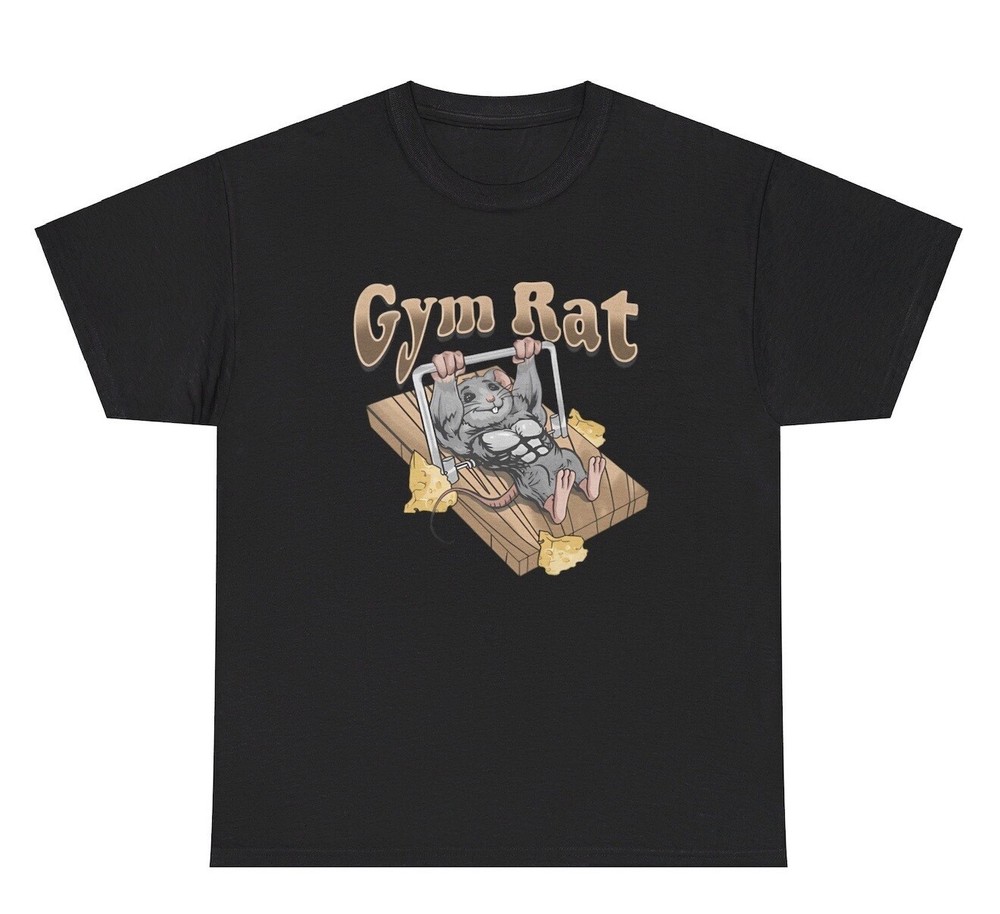 Gym Rat Benching Mouse Trap Graphic T Shirt Silly Ironic Gen Z Weirdcore Tee