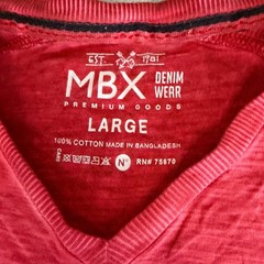 MBX Denim Wear Mens Red Slub Knit V-Neck T-Shirt 100% Cotton Large RN 75670