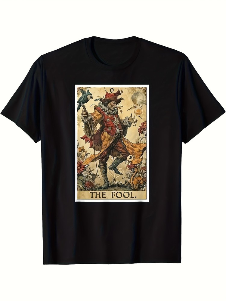 Tarot The Fool Graphic T-Shirt Vintage Mystic Card Print Casual Tee