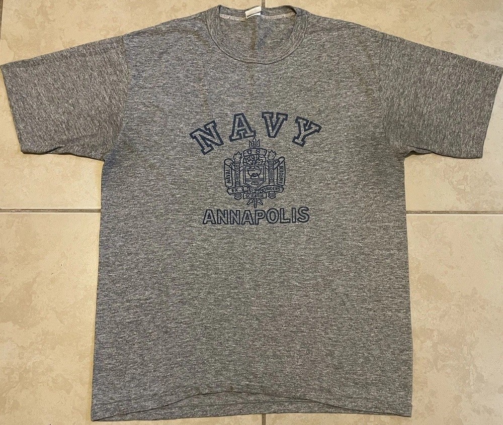 Vtg 80s US Navy Academy Annapolis Faded Shirt M Military Army College Grunge 70s
