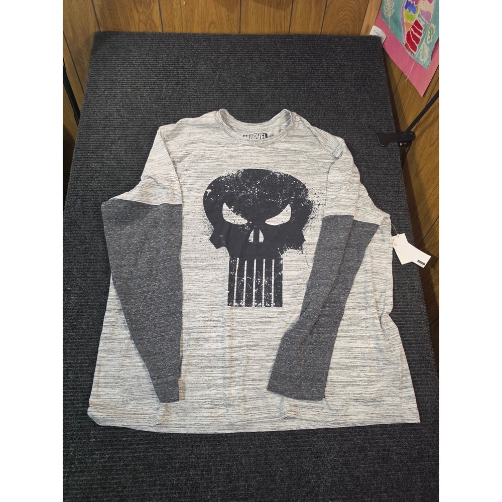 Punisher Marvel Long Sleeve Shirt 2XL Gray Skull NWT