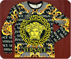 Versace Men’s Floral Print Medusa Gold Long Sleeve Shirt Size L