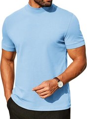 Mens Premium Cotton Short Sleeve Mock Turtleneck Half Neck Basic Tee Casual Fit