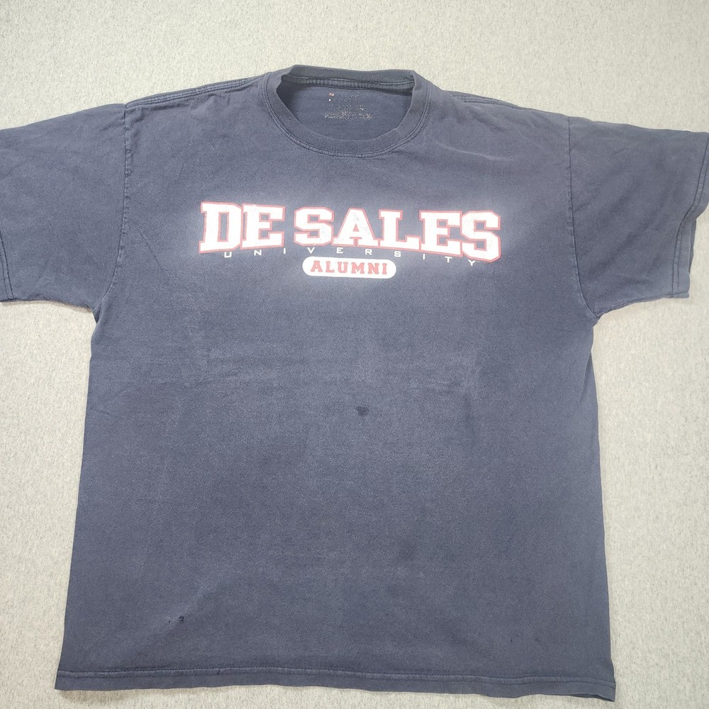 Gildan DeSales University Alumni T-Shirt Mens XL Navy Blue Fair Distressed Tee
