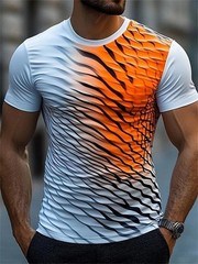 Men Summer 3d Wave Print T-shirt Casual Short Sleeve Crew Neck Graphic Tee Shirt
