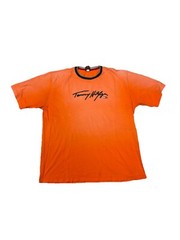 Vintage Tommy Hilfiger Denim Burnt Orange T-Shirt Raised Lettering • Size XL