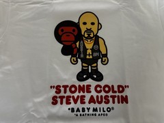 ape bape x WWE stone cold Steve Austin baby milo relaxed fit tee t shirt M new