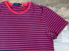 Polo Ralph Lauren Navy Blue & Red Striped S/S Shirt Pony Logo Sz Large Preowned