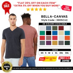 Bella + Canvas 3005CVC Mens Heather Blend CVC V-Neck Tee Short Sleeve T-Shirt