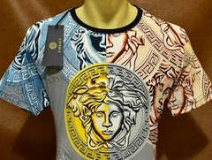 Versace Men’s Medusa Multicolor Greek Key Graphic Short Sleeve Tee Size M