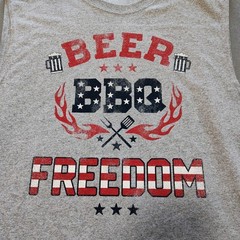 “Beer, BBQ, Freedom” – Gray/Red/White/Blue – Patriotic Muscle Shirt – Men’s