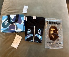 A BATHING APE BAPE Color Camo Silver Zip Shark Tee T-Shirt Black Blue