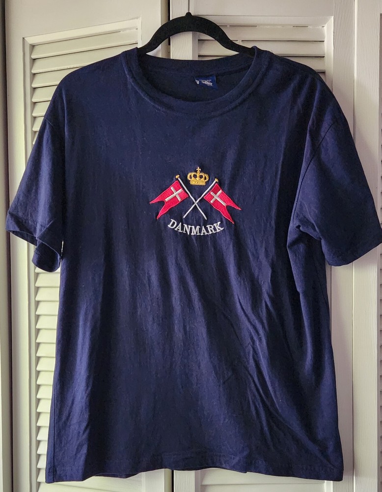 Danmark 100% Combed Cotton Embroidered Tee Navy Blue Medium Denmark