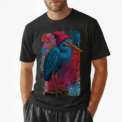 Blue Heron Bird T-Shirt Red Beanie Hat Urban Art Hipster Nature Lover Gift