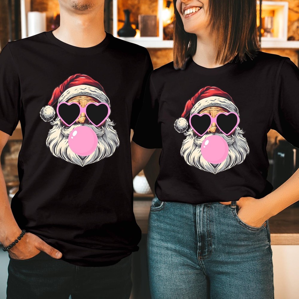 Pink Santa Bubble Gum Christmas T-Shirt Funny Xmas Gift for Women Men Kid T-5287