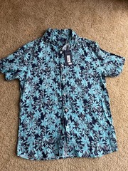Vineyard Vines Linen Shirt Mens Small Blue Floral Hawaiian Camp NWT Resort