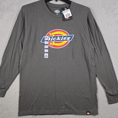Dickies Logo SHIRT Mens MEDIUM M Gray Casual Work Relaxed Fit Long Sleeve NWT