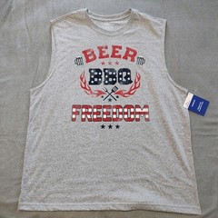 “Beer, BBQ, Freedom” – Gray/Red/White/Blue – Patriotic Muscle Shirt – Men’s