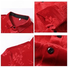 Men Velevt Blouse Shirts Tops Floral Printed Retro Plush Casual Formal Cardigan