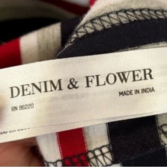 Denim & Flower Navy Blue, Red, White & Gray Striped T Shirt Size Large Crew Neck