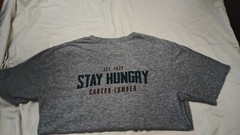 District Made custom t-shirt, stay hungry Carter Lumber Est. 1932 advertising.
